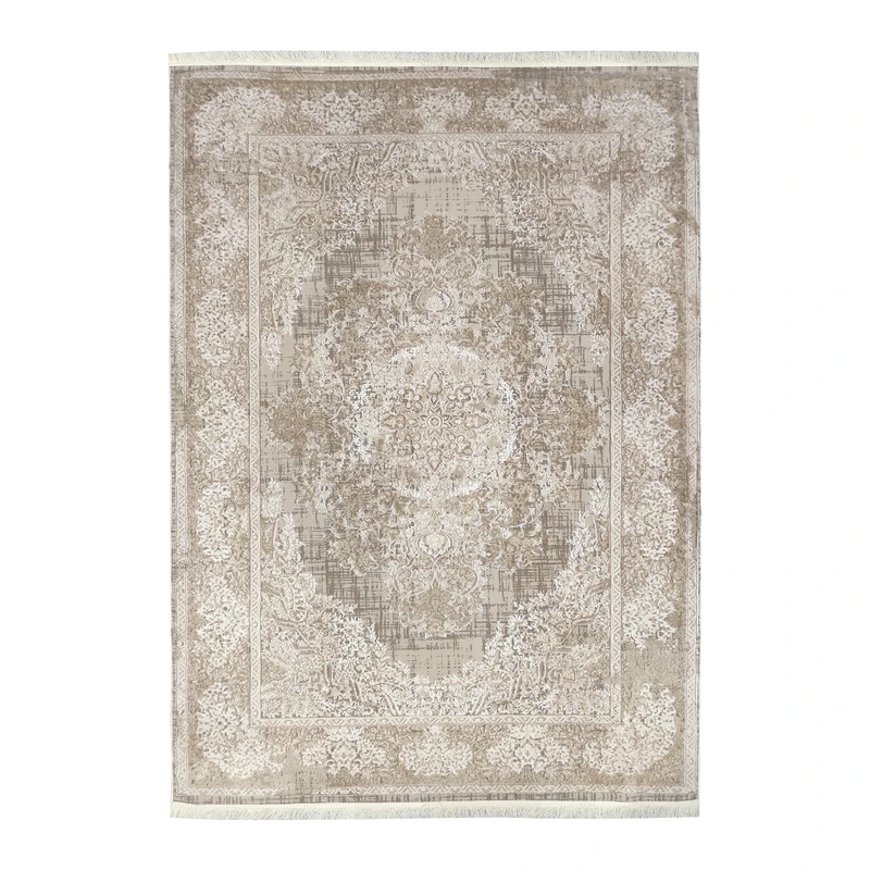 فرش ماشینی 420 شانه زمینه کرم حاشیه کرم ایتک مدل 5246