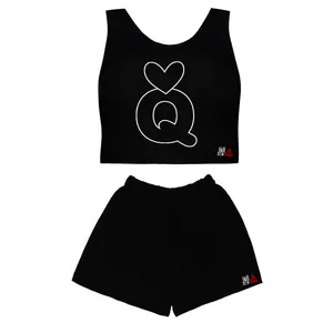 ست نیم تنه و شلوارک زنانه مدل Q  کد b070 رنگ مشکی