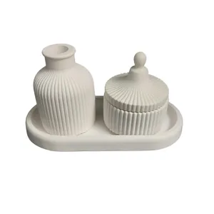 ست گلدان و قندان بتنی مدل مراکشی کد T09 به همراه سینی