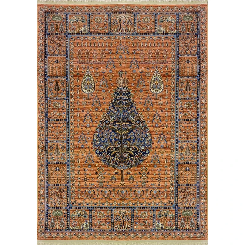 فرش ماشینی رادین طرح سرو زمینه نارنجی