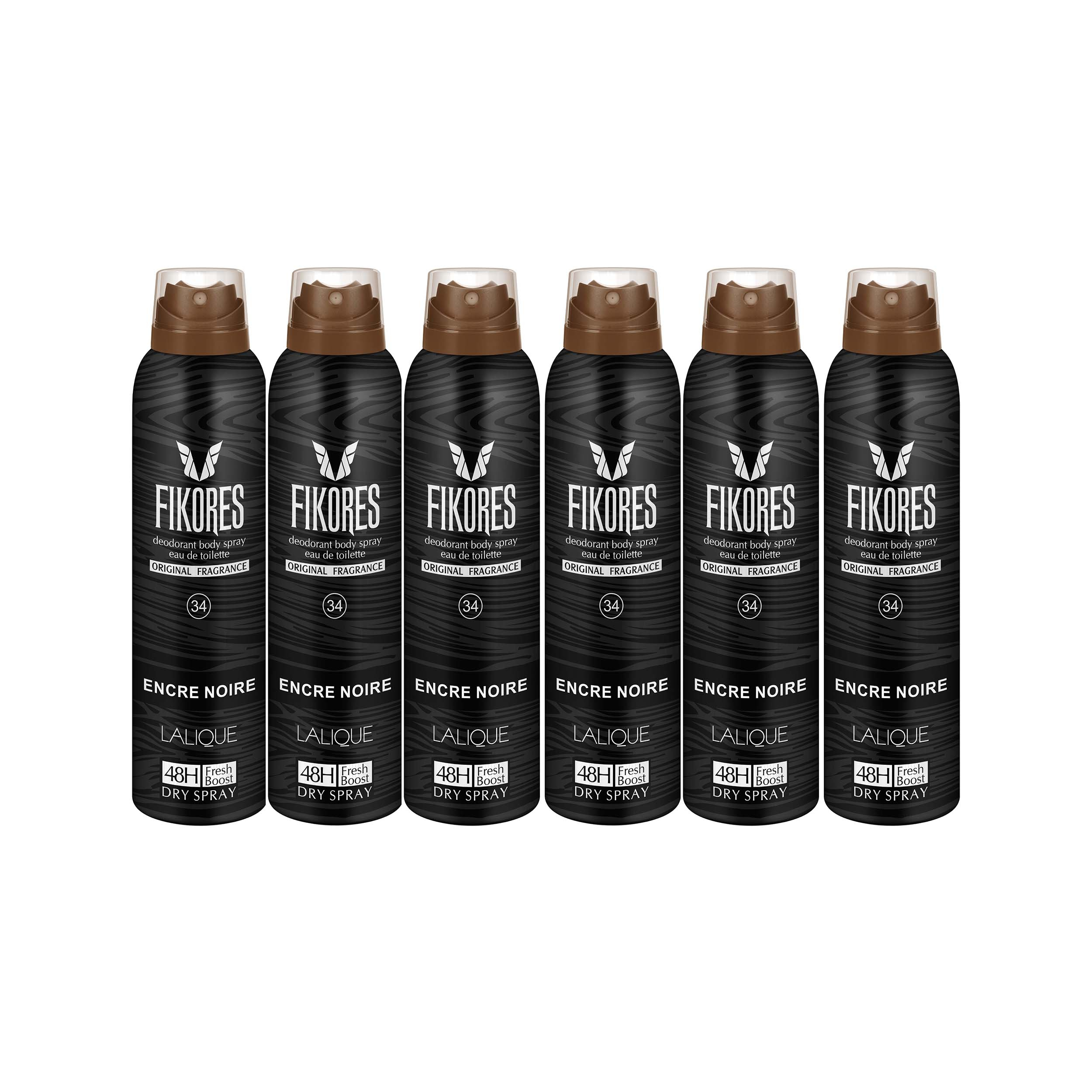  اسپری خوشبوکننده بدن مردانه فیکورس مدل Lalique Encre Noire حجم 200 میلی لیتر مجموعه 6 عددی