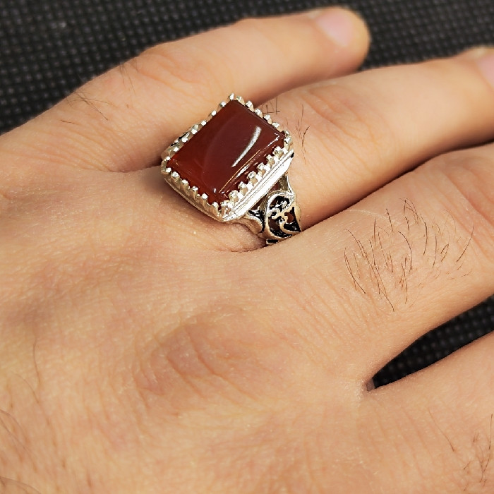 انگشتر نقره مردانه مدل سنگ عقیق کد 52