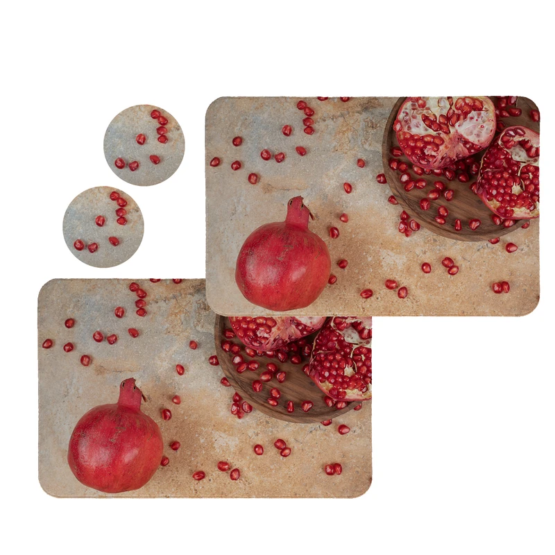 زیربشقابی طرح انار کد 8417 مجموعه 2 عددی به همراه زیر لیوانی