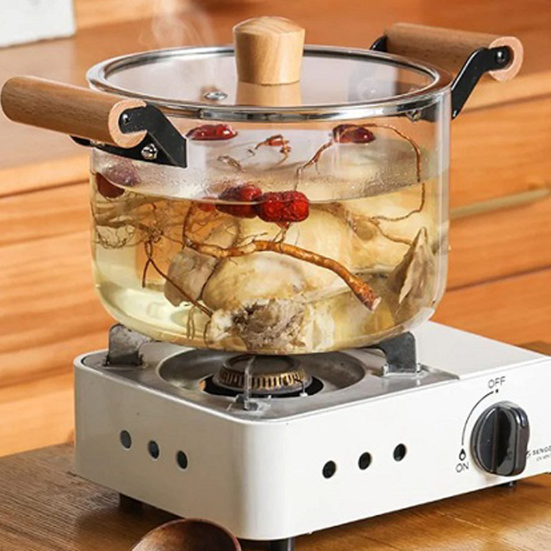 قابلمه پیرکس مدل شعله مستقیم دسته چوبی سایز 22