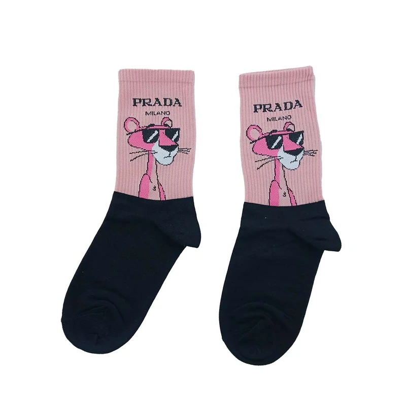 جوراب ساق بلند لروی طرح پلنگ صورتی کد M01