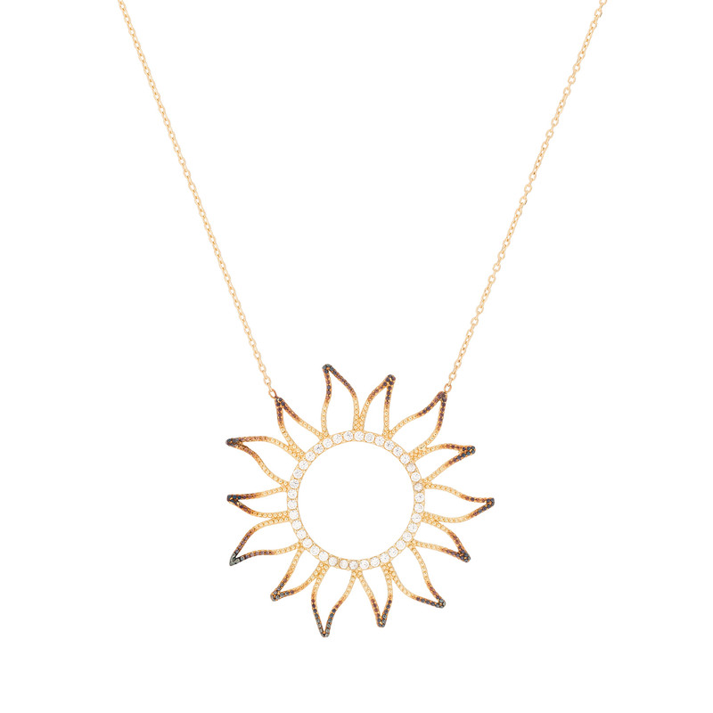 گردنبند طلا 18 عیار زنانه با زنجیر حلقهای (فلامینگو) وی گالری مدل خورشید نگیندار