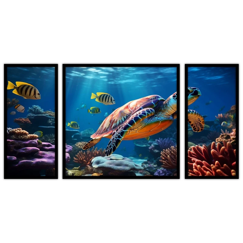تابلو بکلیت طرح دریا و عکاسی زیر دریا  لاک پشت  مدل B-bu3442 مجموعه 3 عددی