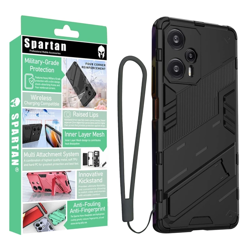 کاور اسپارتان مدل Bibercas Strap مناسب برای گوشی موبایل شیائومی XPoco F5/ Redmi Note 12 Turbo به همراه بندآویز