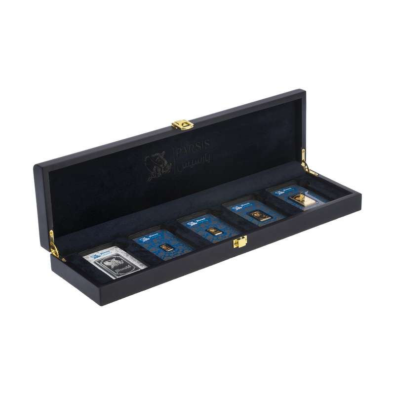 شمش طلا 24 عیار پارسیس مدل SH-03 مجموعه 4 عددی به همراه شمش نقره شمش طلا 24 عیار پارسیس مدل SH-03 مجموعه 4 عددی به همراه شمش نقره