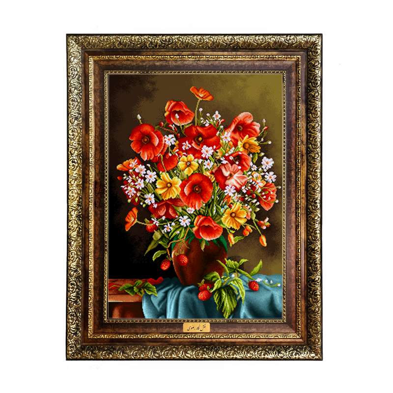 تابلو فرش ماشینی نقش نگار رضوی طرح گل کد 438KH