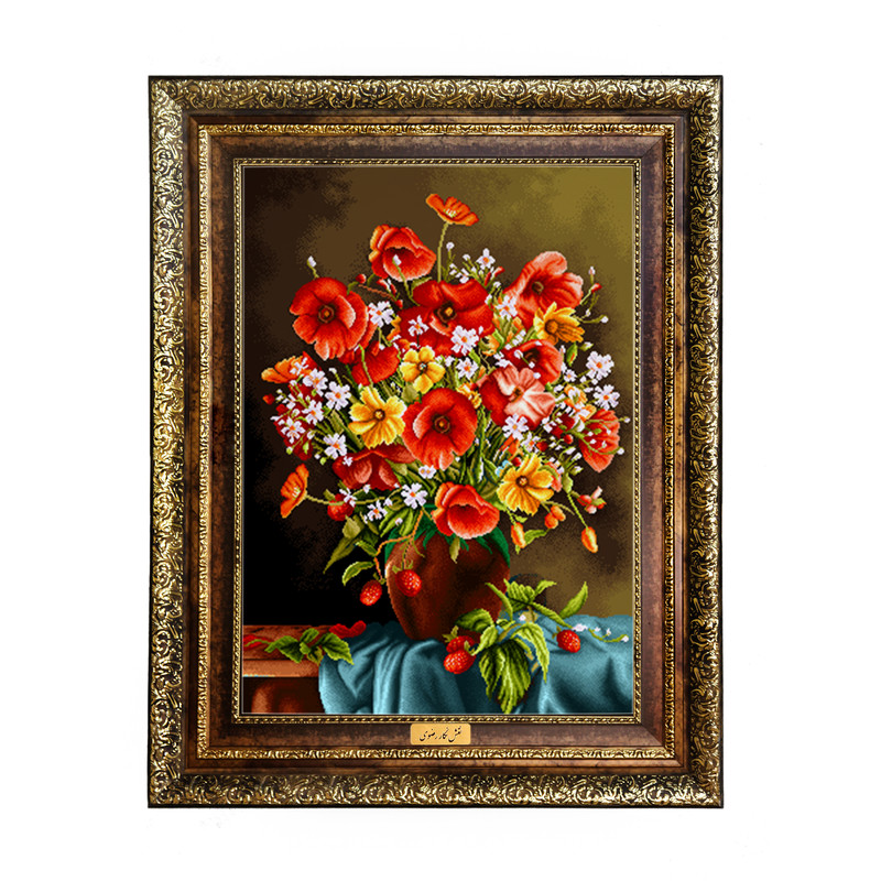 تابلو فرش ماشینی نقش نگار رضوی طرح گل کد 438KH