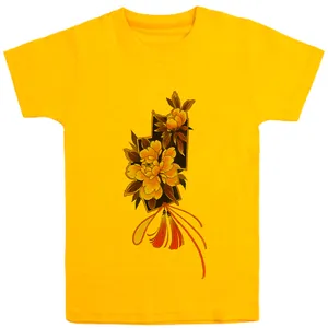 تی شرت آستین کوتاه بچگانه مدل دسته گل D60 رنگ زرد