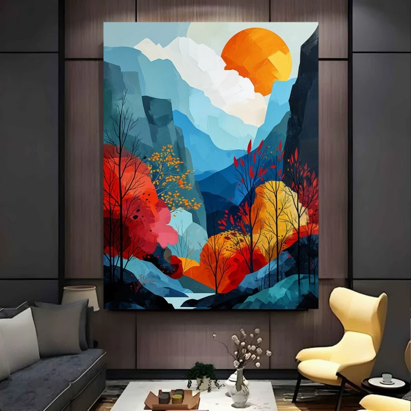 تابلو بوم طرح انتزاعی کوهستان مدل پاییزی کد BK24508