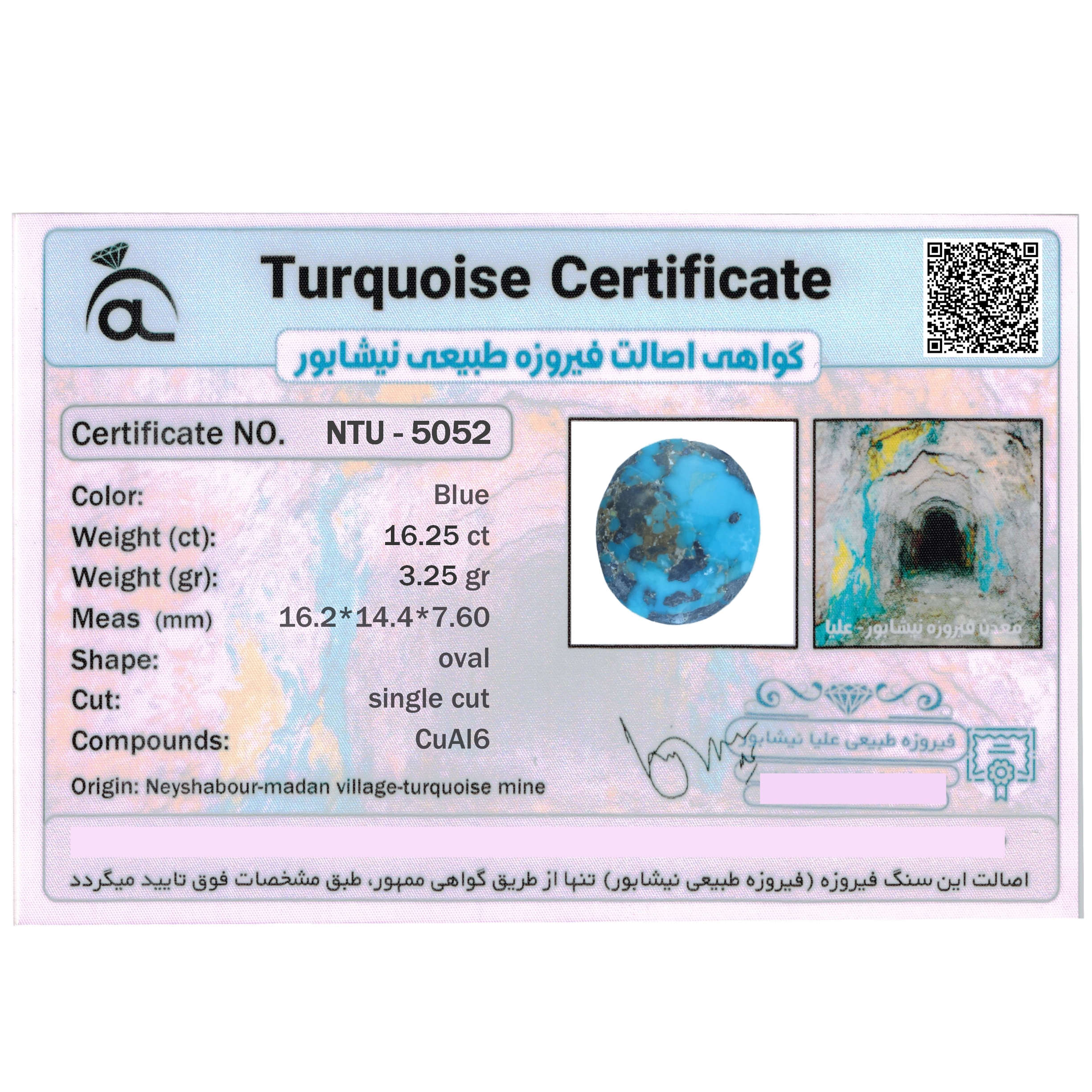 سنگ فیروزه نیشابور مدل طبیعی 16.25 کد NTU-5052