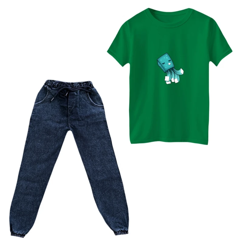 ست تی‌شرت و شلوار پسرانه مدل ماینکرفت کد 05