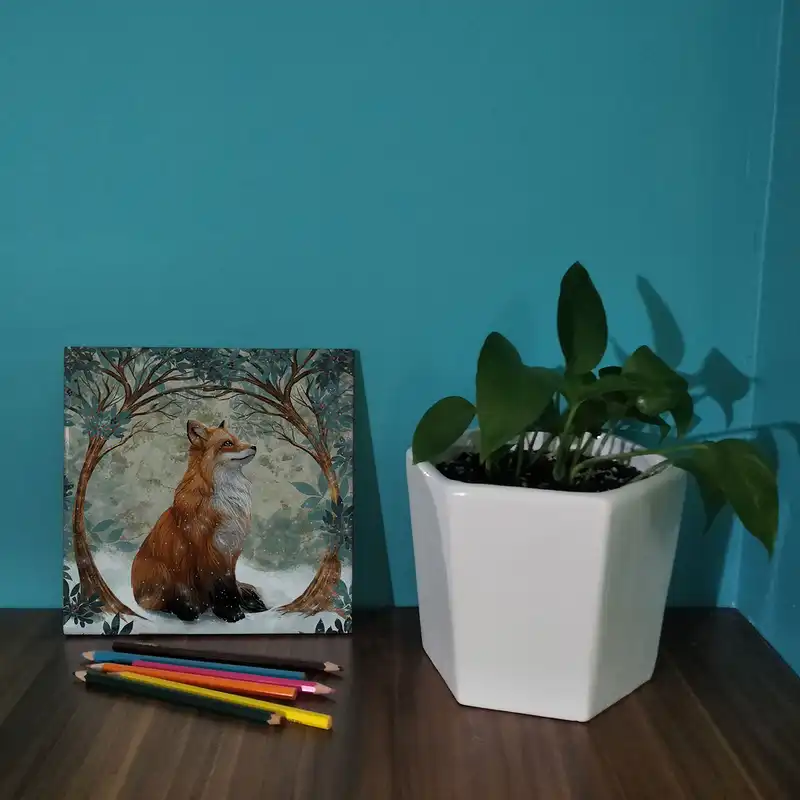 کاشی کارنیلا طرح روباه و زمستان مدل لوحی کد WKB880-2