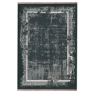 فرش ماشینی 420 شانه زمینه طوسی حاشیه مشکی طرح پتینه کد 30400