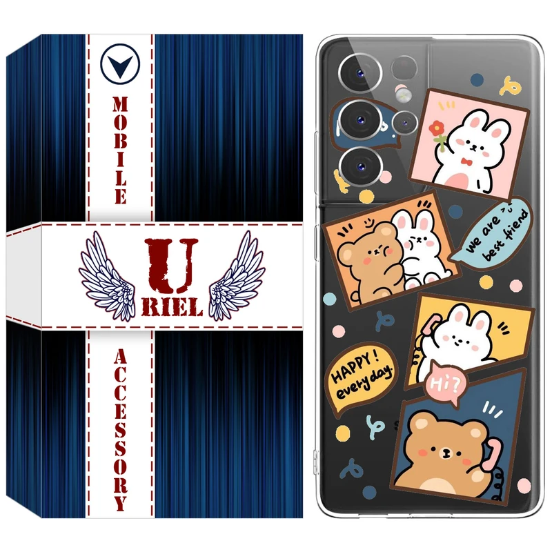 کاور ژله ای یوریل قاب مدل Clear کد 19 طرح خرگوش و خرس مناسب برای گوشی موبایل سامسونگ Galaxy S21 Ultra