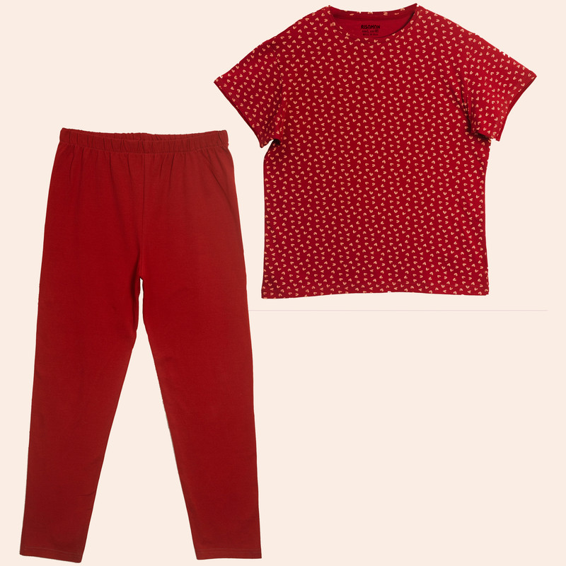 ست تی شرت و شلوار زنانه مدل آناهیتا رنگ زرشکی