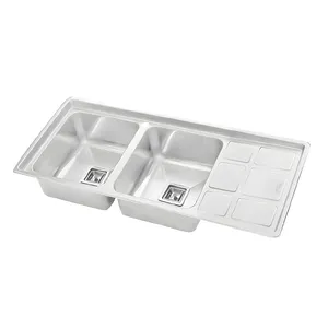 سینک ظرفشویی استیل توکار دو لگنه نگین الماس مدل SA113