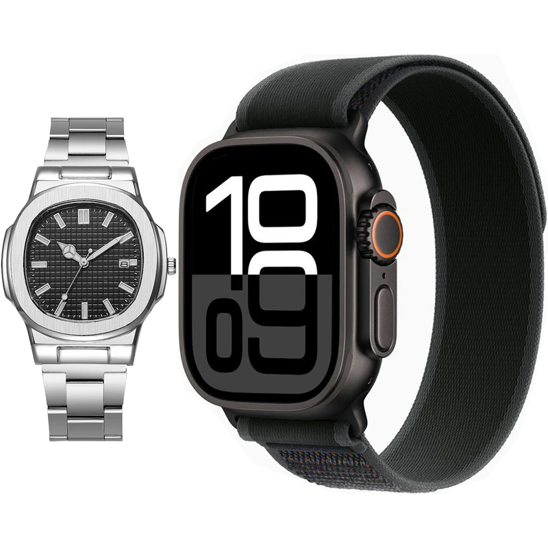 ساعت هوشمند 2.02 اینچی ویکتوری مدل WATCH ULTRA 3 با بند پارچه ای به همراه ساعت مچی