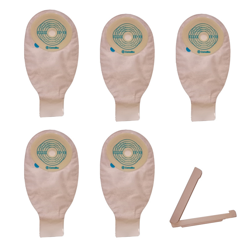 کیسه استومی کانواتک مدل 421838 بسته 5 عددی به همراه کلیپس قفل کیسه مدل s1