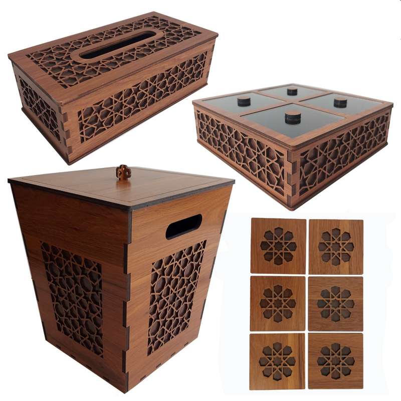 ست سطل و جای دستمال کاغذی کد 09 به همراه زیر لیوانی و جعبه پذیرایی ست سطل و جای دستمال کاغذی کد 09 به همراه زیر لیوانی و جعبه پذیرایی