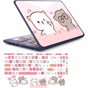 استیکر لپ تاپ مدل cute cat 01 مناسب برای لپ تاپ 15 تا 17 اینچ به همراه برچسب حروف فارسی کیبورد