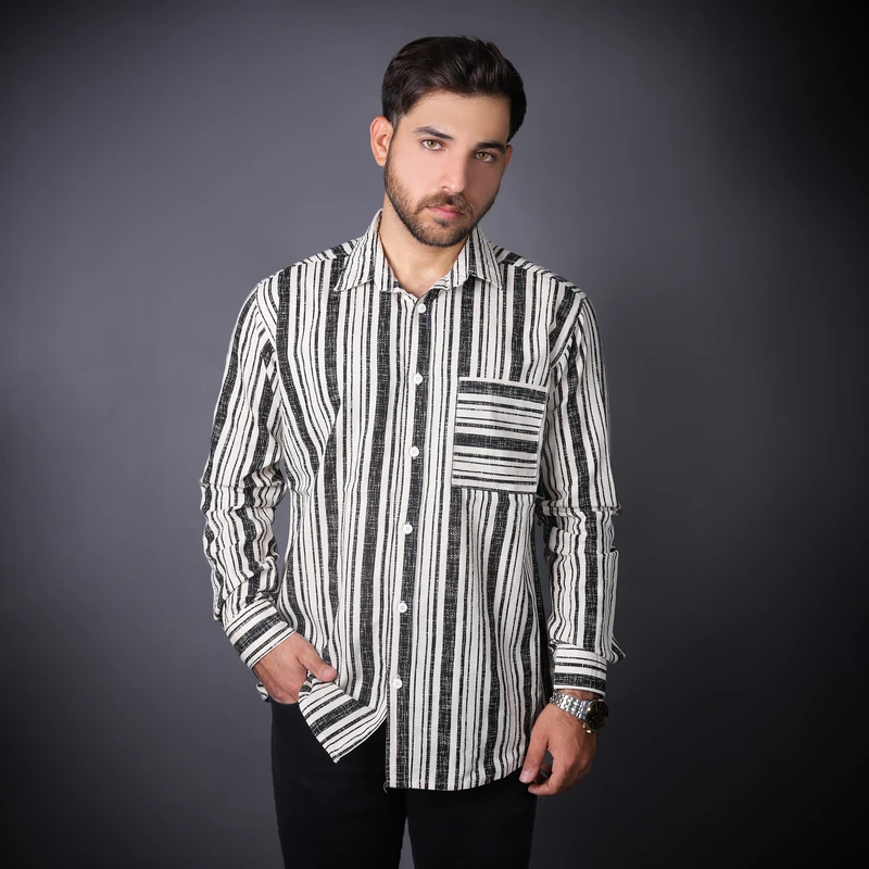 پیراهن آستین بلند مردانه مدل راه راه 1-1