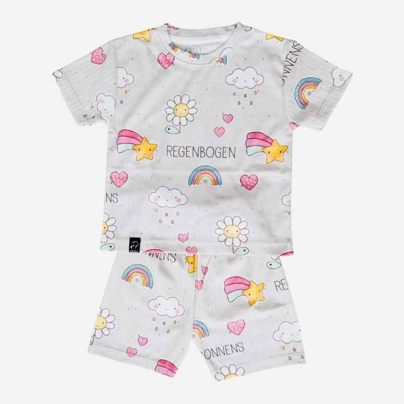 ست تی شرت و شلوارک دخترانه مدل ریلی طرح اسمان