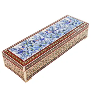 قلمدان خاتم کاری مدل دردار طرح گل و مرغ برجسته کد 9p29bl