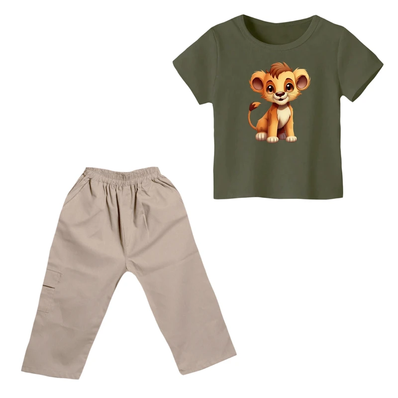 ست تی شرت و شلوارک پسرانه مدل شیر کد 6