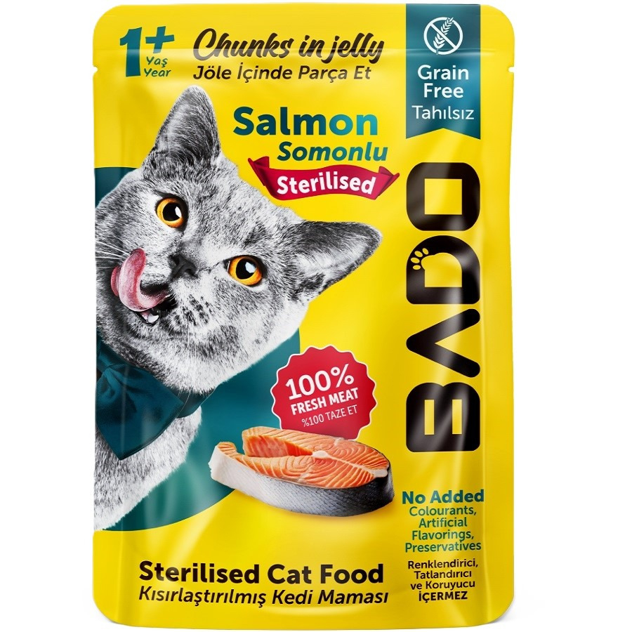 غذای پوچ گربه عقیم بادو مدل سالامون وزن 85 گرم