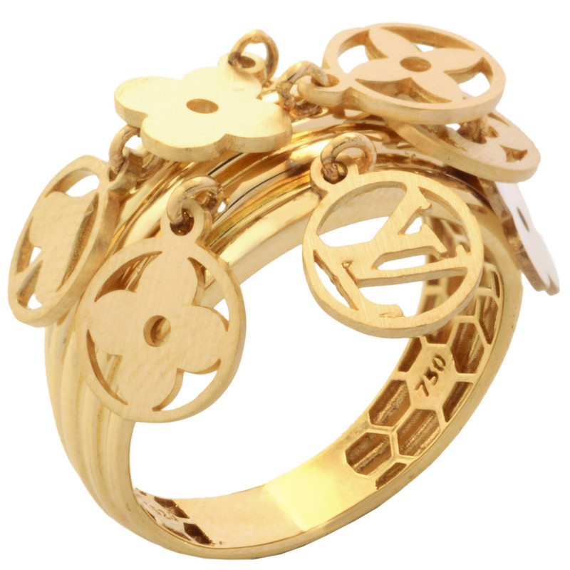 انگشتر طلا 18 عیار زنانه با طرح لویی ویتون طلای مستجابی مدل آویزدار کد T1524 سایز 56