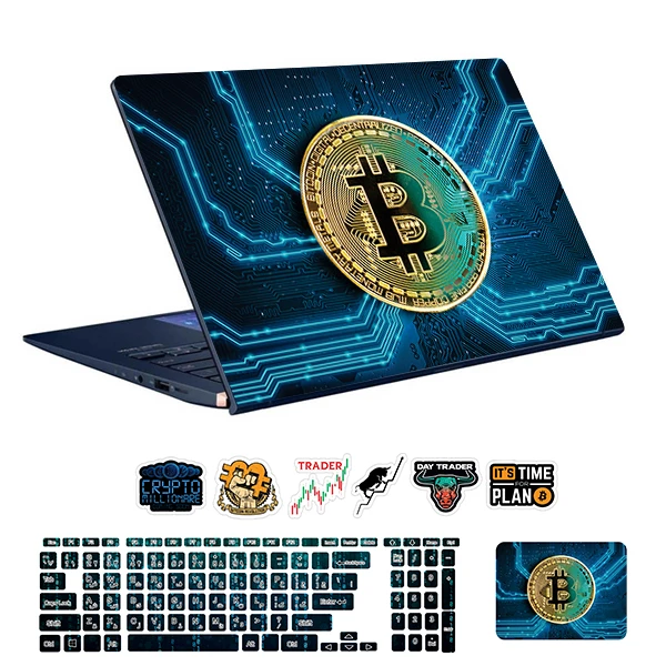 استیکر لپ تاپ توییجین و موییجین طرح Bitcoin کد 35 مناسب برای لپ تاپ 15.6 اینچ به همراه برچسب حروف فارسی کیبورد