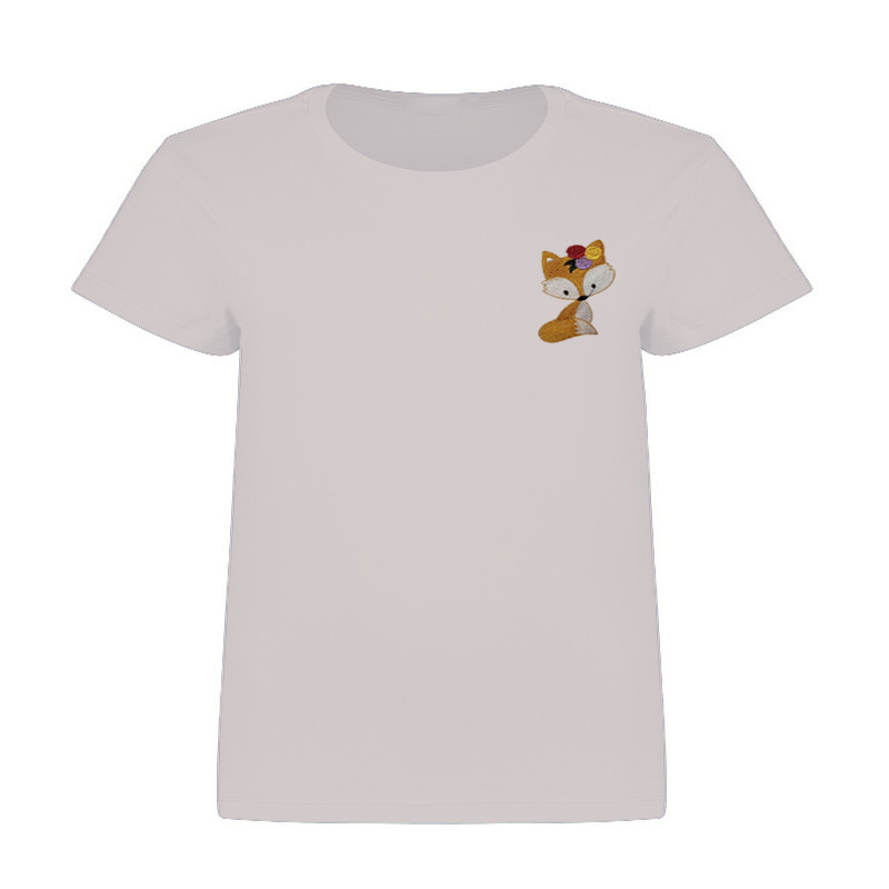 تی شرت آستین کوتاه زنانه مدل گلدوزی شده روباه رنگ سفید