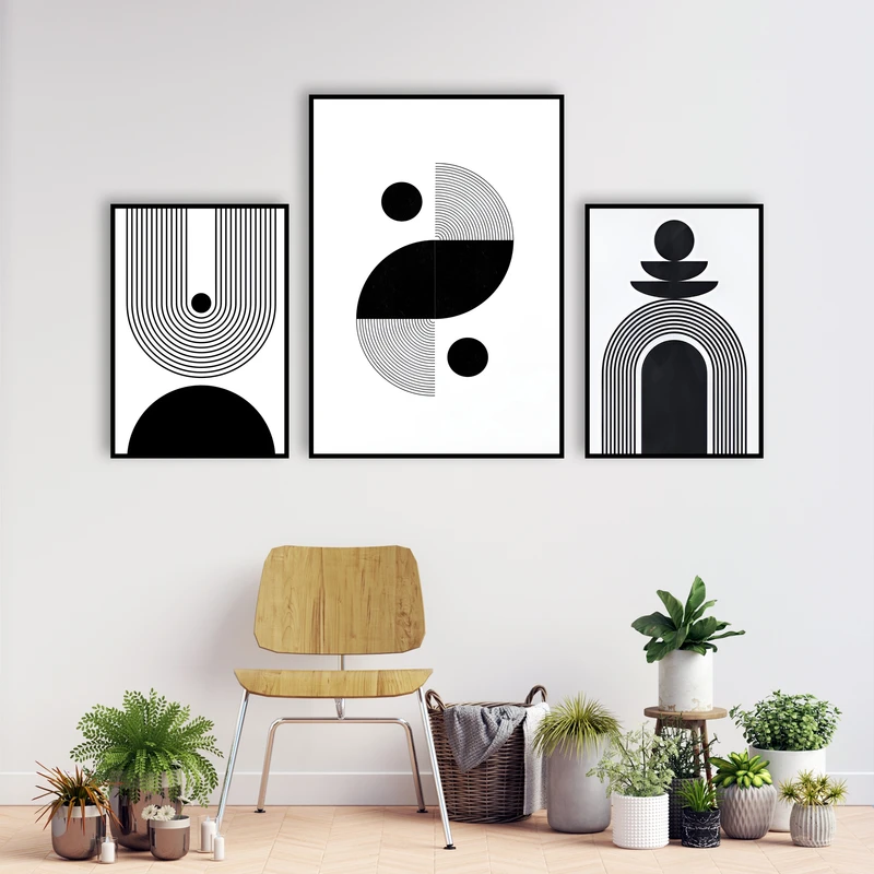 تابلو بکلیت طرح دکوراتیو نقاشی مینیمال و هنری کد B-MR-1122  فریم مشکی مجموعه 3 عددی