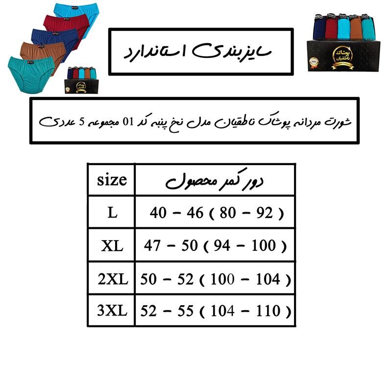 شورت مردانه پوشاک ناطقیان مدل نخ پنبه کد 01 مجموعه 5 عددی  -  - 11