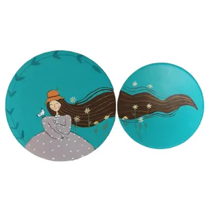 بشقاب دیوارکوب سفالی طرح دختر مجموعه 2 عددی