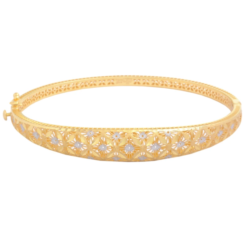 دستبند النگویی طلا 18 عیار زنانه طلای مستجابی مدل تراش قاصدک آوا کد 52197