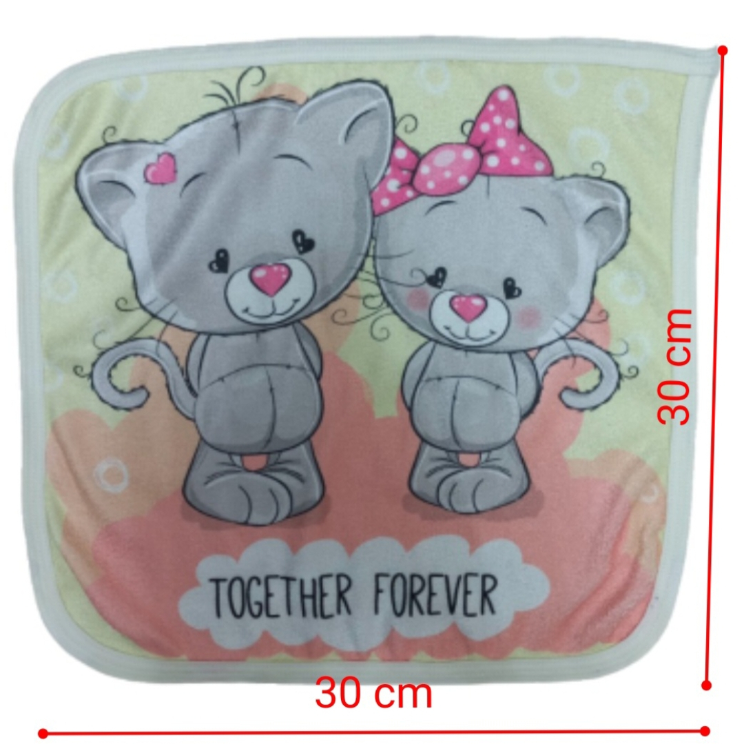 حوله دست و صورت نوزاد طرح دو گربه کد 10 سایز 30×30 سانتی متر