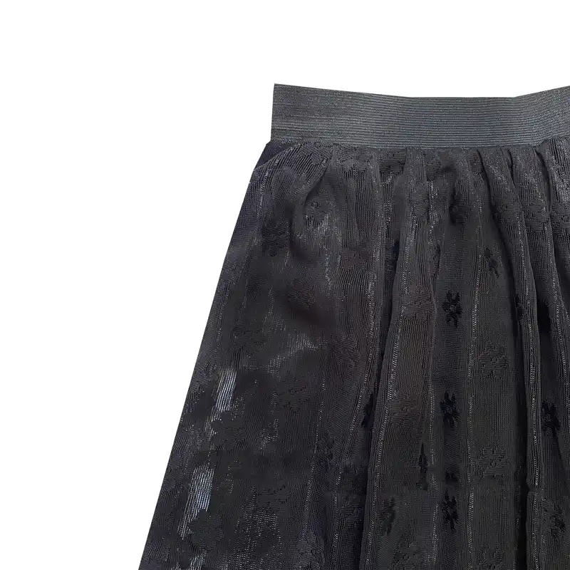 دامن چین‌دار زنانه مدل توری بابونه رنگ مشکی