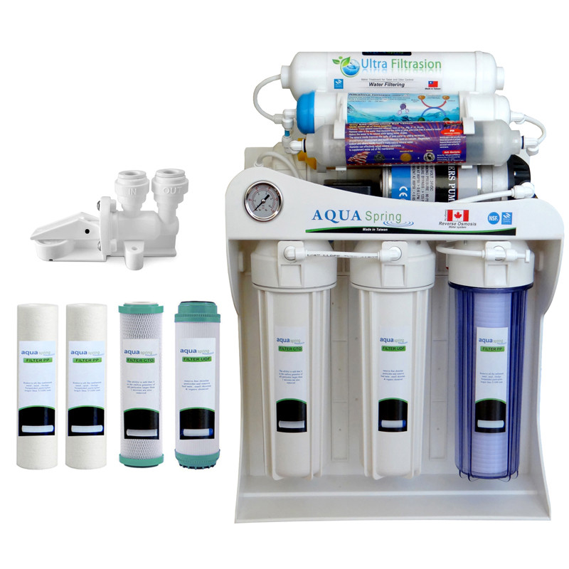 دستگاه تصفیه کننده آب آکوآ اسپرینگ مدل UF-SF4000 به همراه فیلتر مدل 02 مجموعه 4 عددی و کیت نشتی گیر