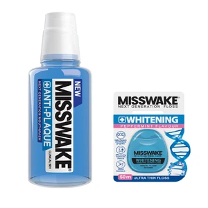 دهان شویه میسویک مدل anti plaque حجم 400 میلی لیتر به همراه نخ دندان مدل whitening