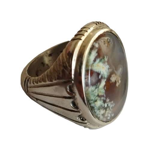 انگشتر مردانه مدل برنجی دوقاب نگین عقیق اصل معدنی شجر منظره