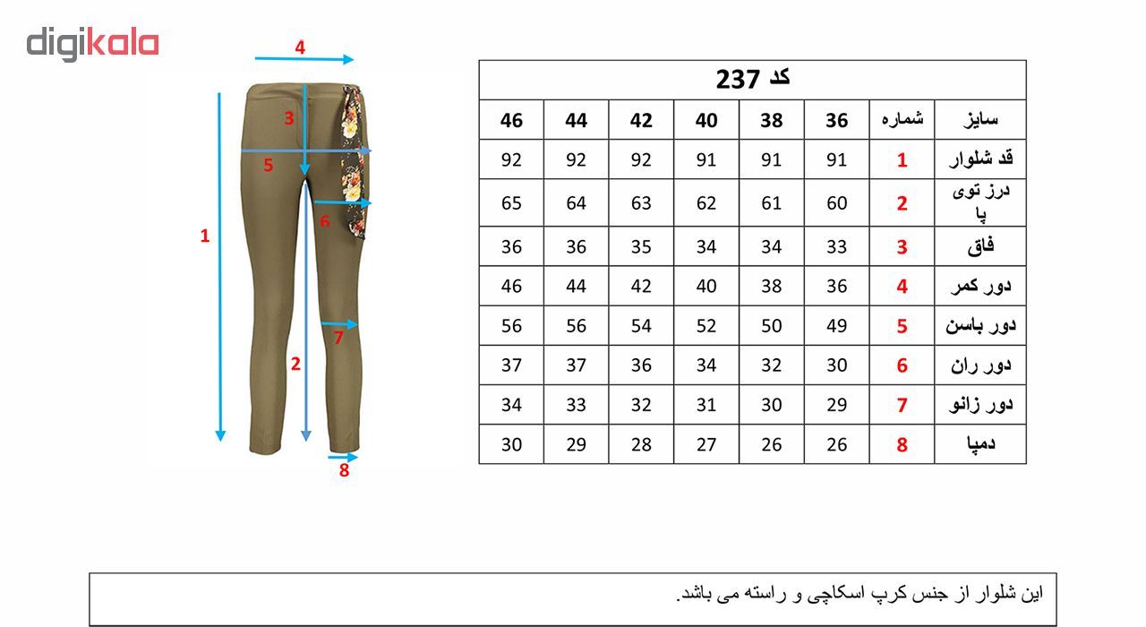 شلوار شالدار پارچه ای زنانه راسته فیت رنگ یشمی مدل 237 -  - 6