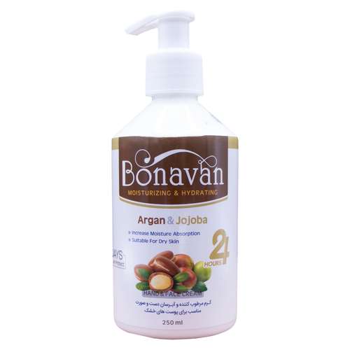 کرم مرطوب کننده و آبرسان دست و صورت بناوان مدل Argan and Jojoba حجم 250 میلی لیتر 