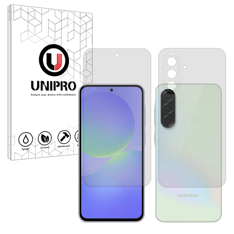 محافظ صفحه نمایش شفاف یونی پرو مدل Explosion Proof مناسب برای گوشی موبایل سامسونگ Galaxy A56 به همراه محافظ پشت گوشی