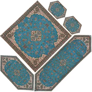 ست رومیزی ترمه ابریشم طرح شاه عباسی کد 01 مجموعه 5 عددی