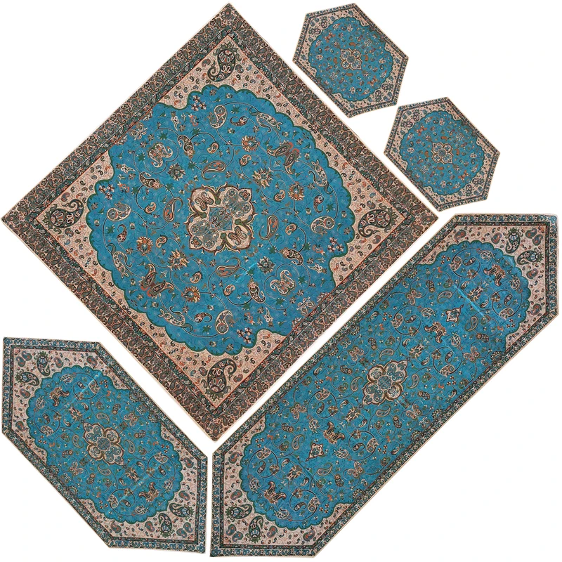 ست رومیزی ترمه ابریشم طرح شاه عباسی کد 01 مجموعه 5 عددی